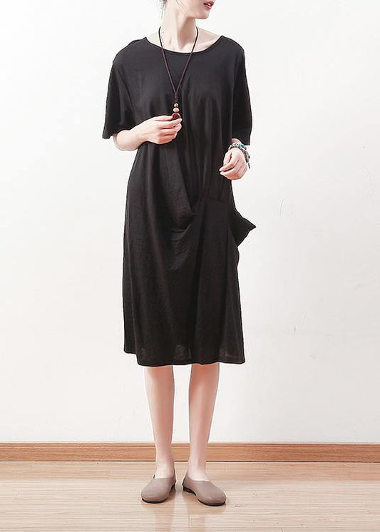 100% Black Cotton Clothes 18th Century Work Outfits O Neck Shift Summer Dress