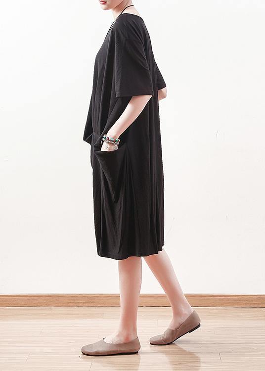 100% Black Cotton Clothes 18th Century Work Outfits O Neck Shift Summer Dress