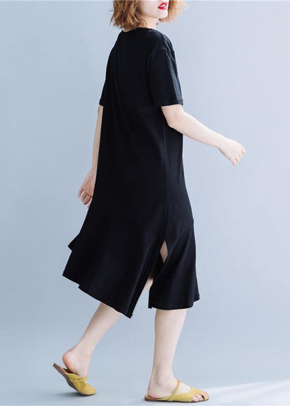 100% Black Cotton Clothes O Neck Patchwork Traveling Summer Dresses