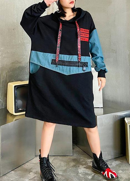 100% Black Dress Hooded Letter Dresses