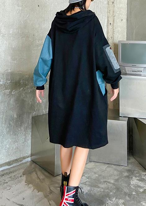 100% Black Dress Hooded Letter Dresses