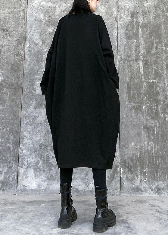 100% Black Linen Cotton Clothes for O Neck Pockets Art Spring Dresses