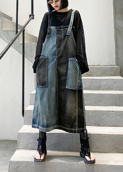 100% Denim Black Cotton Quilting Clothes Sleeveless Pockets Maxi Dresses