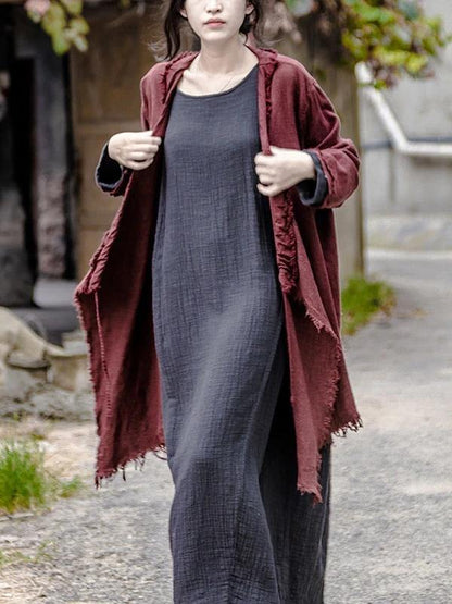 100% Gray Cotton Robes O Neck Baggy Maxi Spring Dress