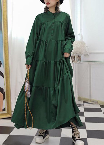 100% Green Cotton Clothes Patchwork Long Fall Dresses