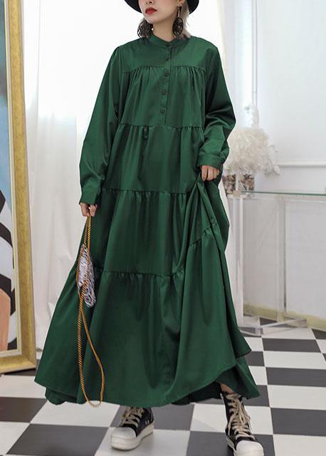 100% Green Cotton Clothes Patchwork Long Fall Dresses