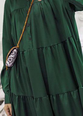 100% Green Cotton Clothes Patchwork Long Fall Dresses