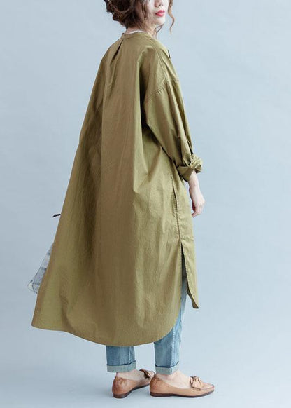 100% Khaki Cotton Clothes Side Open Loose Fall Dress