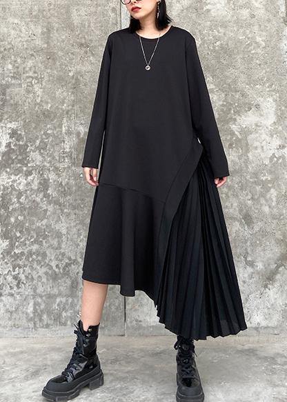 100% O Neck Ruffles Cotton Clothes Outfits Black Long Dresses