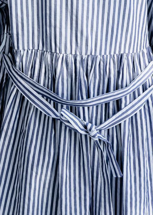 100% O Neck Half Sleeve Cotton Dresses Neckline Blue Striped Maxi Dress Fall