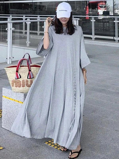 100% O Neck Large Hem Cotton Clothes Fabrics Black Dresses