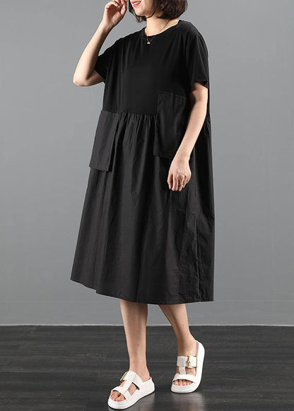 100% O Neck Patchwork Clothes Catwalk Black Loose Dresses