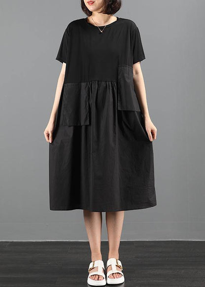 100% O Neck Patchwork Clothes Catwalk Black Loose Dresses