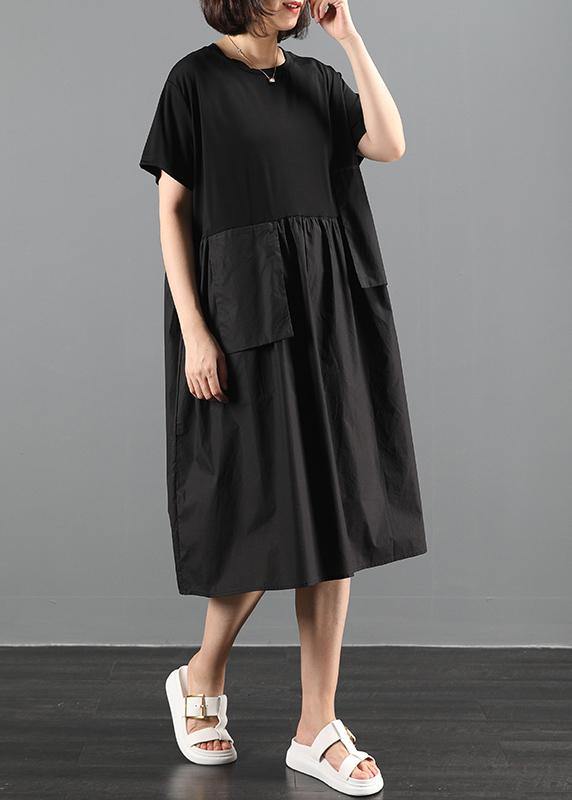 100% O Neck Patchwork Clothes Catwalk Black Loose Dresses