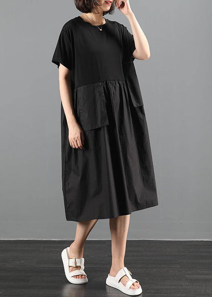 100% O Neck Patchwork Clothes Catwalk Black Loose Dresses