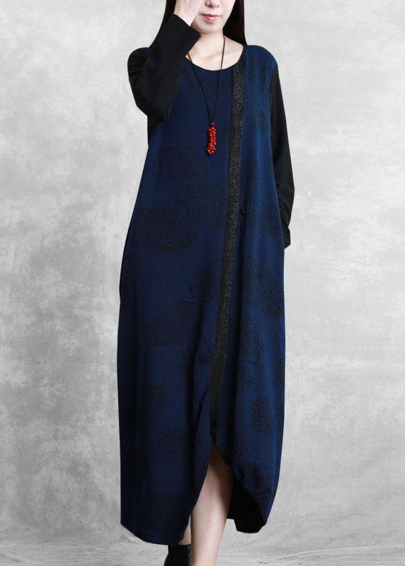 100% O Neck Patchwork Fall Tunics Outfits Navy a Line Dresses