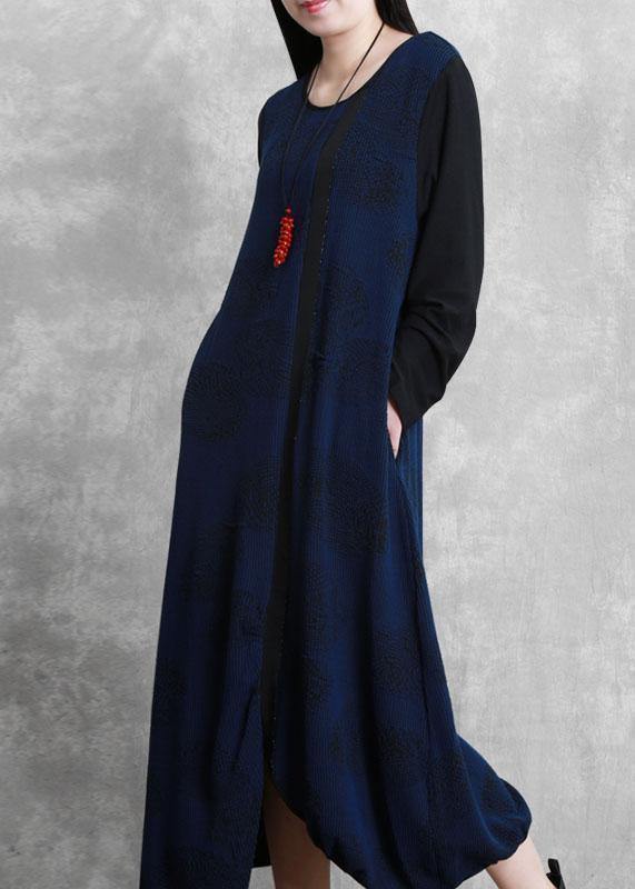 100% O Neck Patchwork Fall Tunics Outfits Navy a Line Dresses
