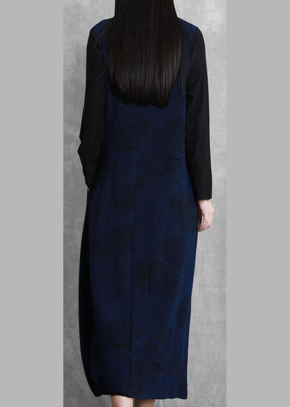 100% O Neck Patchwork Fall Tunics Outfits Navy a Line Dresses