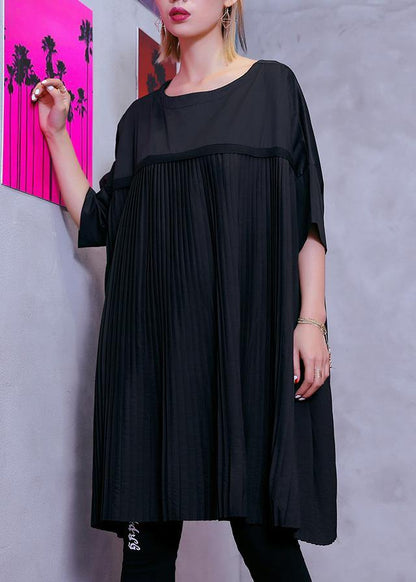 100% O Neck Cinched Cotton Clothes 18th Century Black Tunic Dress Summer