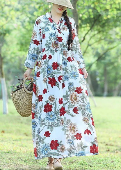 100% White Prints Cotton Wardrobes Fun Work Outfits V Neck Loose Summer Dress