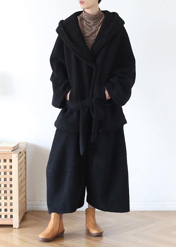 100% Wide Leg Pants Stylish Black Elastic Waist Trousers