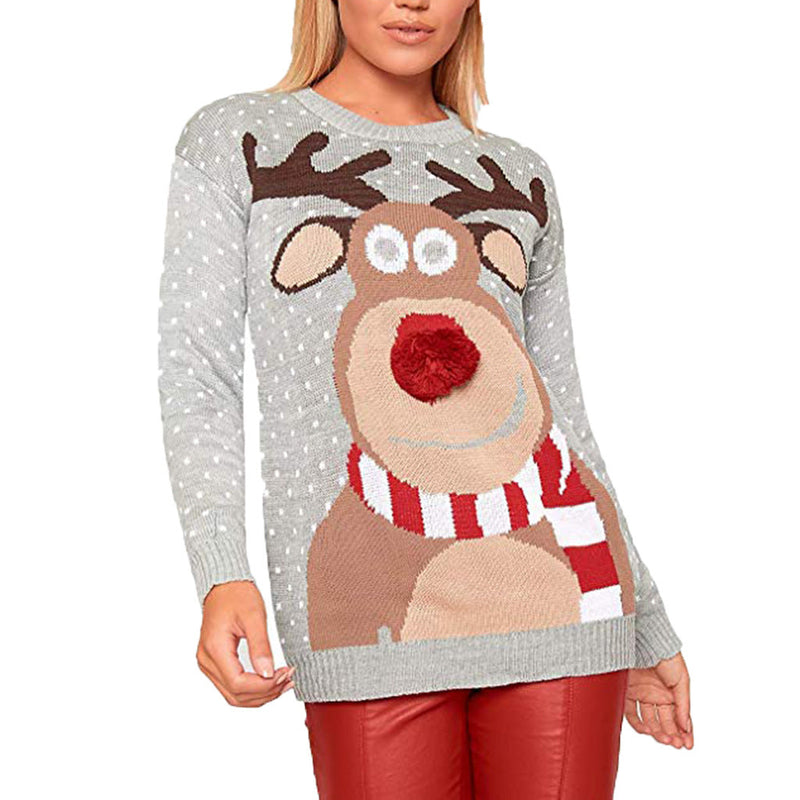 Women's Christmas Sweater with Reindeer Motif and Textured Look R&B