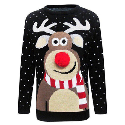 Women's Christmas Sweater with Reindeer Motif and Textured Look R&B