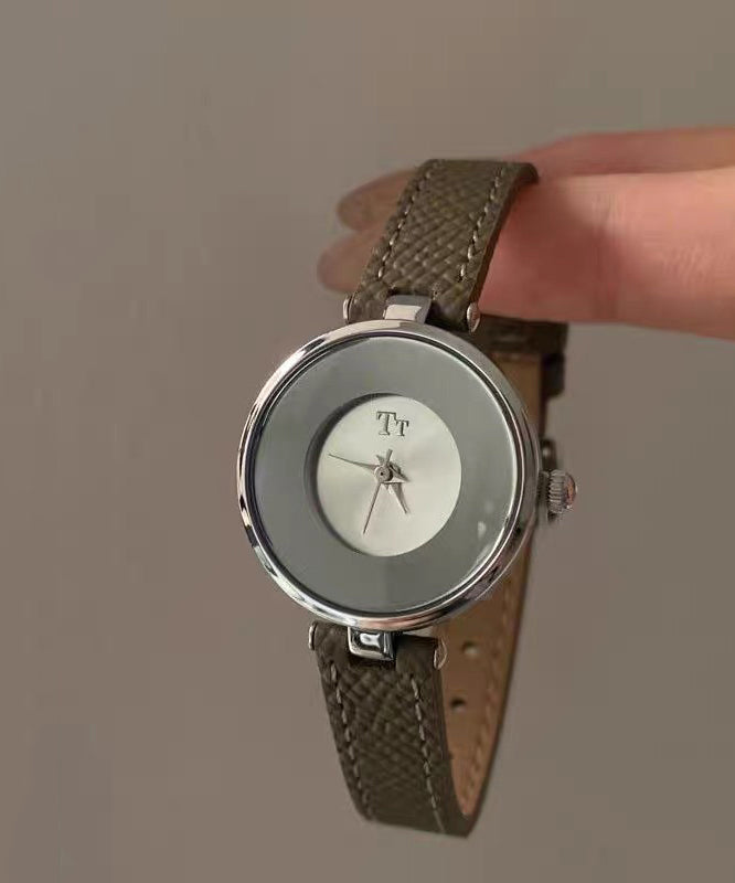 Brown Leather Alloy Hardlex Crystal Watches