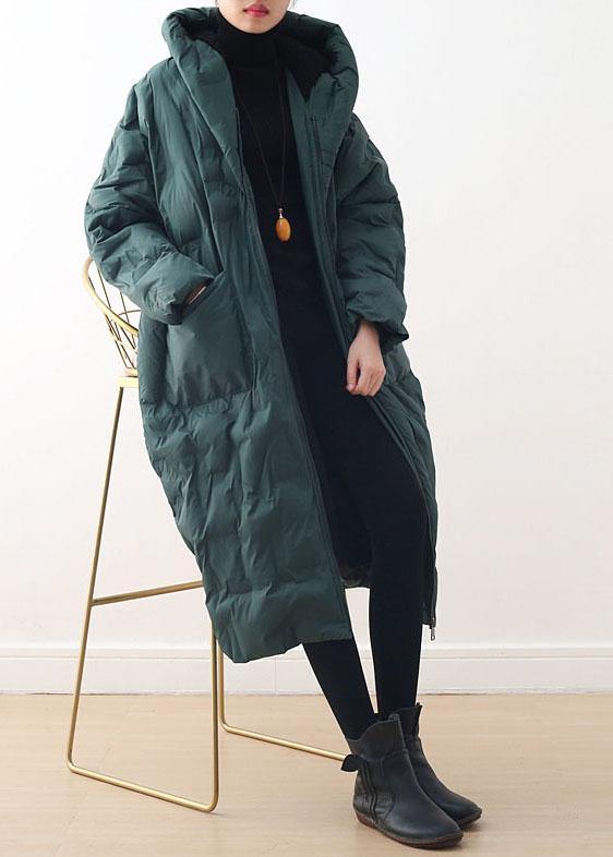 Blackish Green Warm Down Coat Oversize Overcoat
