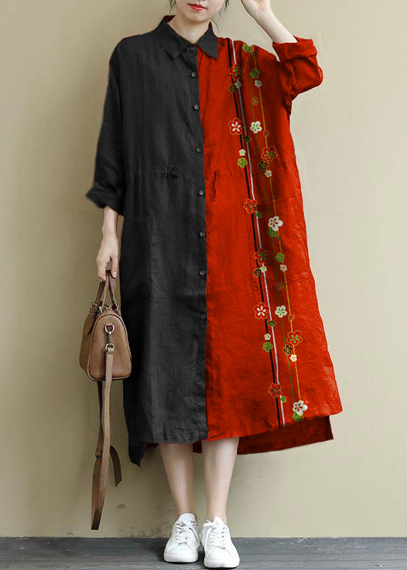 Green Plaid Linen Shirt Dress Oversize Spring Maxi Dresses
