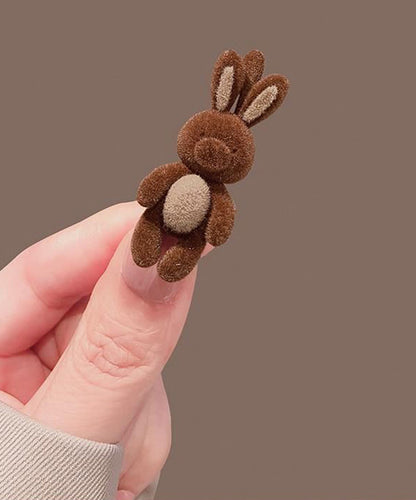 Brown Alloy Flocking Little Rabbit Hairpin