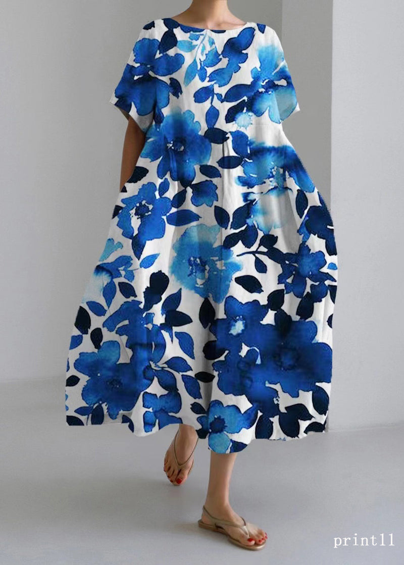 Flower Print12 Cotton Dresses Pockets Patchwork Spring