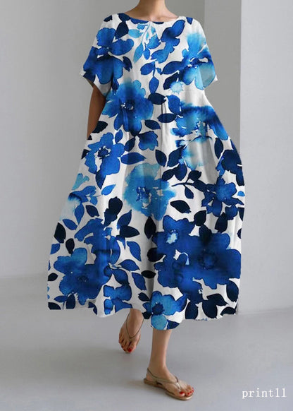 Flower Print8 Cotton Dresses Pockets Patchwork Spring