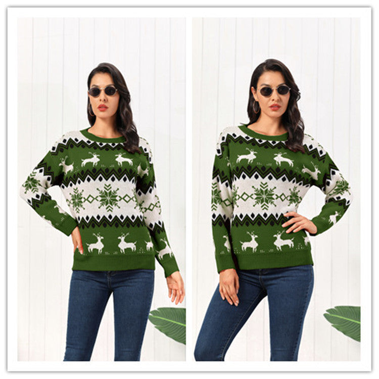 Turtleneck Sweater Women's Knit Christmas Sweater with Reindeer
