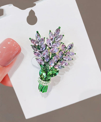 Green Alloy Crystal Lavender Brooches