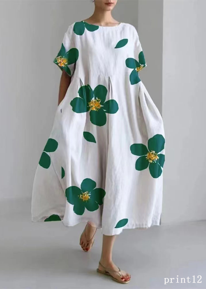 Flower Print8 Cotton Dresses Pockets Patchwork Spring