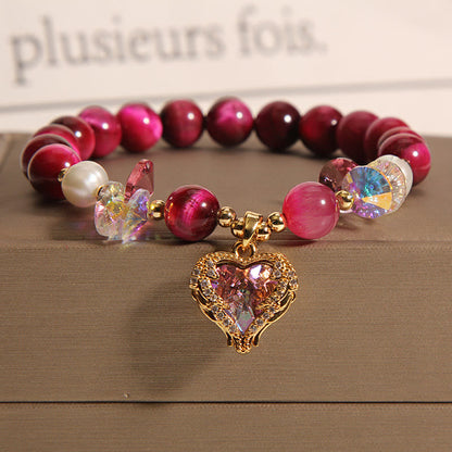 14-16cm Red Tiger Eye & Amethyst Heart Calm Bracelet