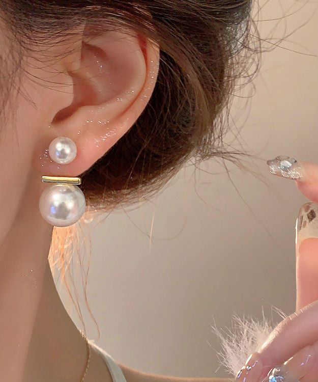 White Copper Overgild Pearl Stud Earrings