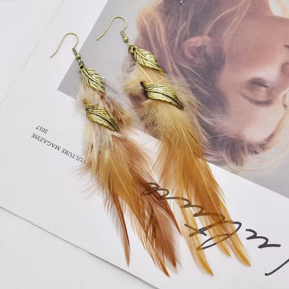Chain Tassel Feather Earrings