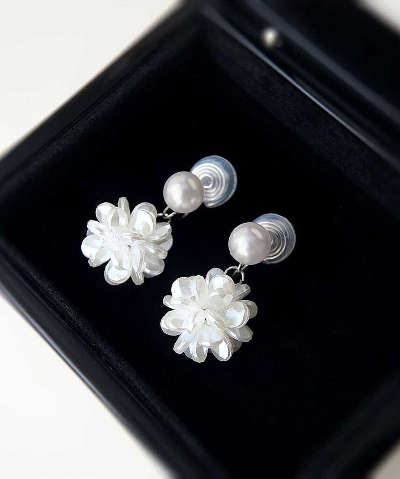 French White Sterling Silver Pearl Resin Stud Earrings