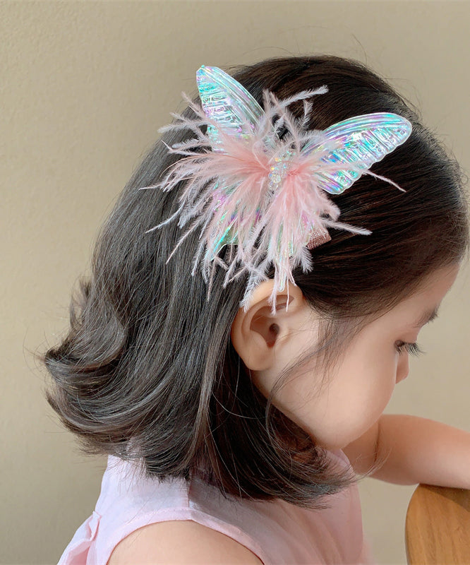 Pink Acrylic Butterfly Feathe Kids Hairpin