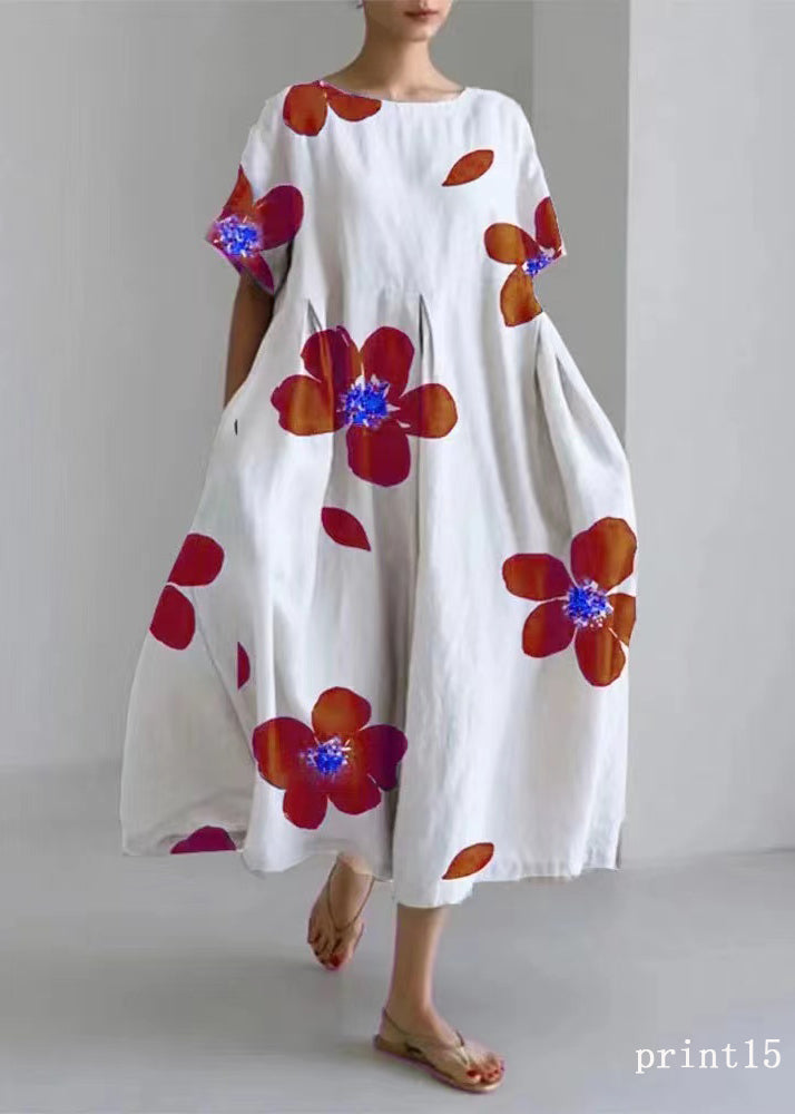 Flower Print13 Cotton Dresses Pockets Patchwork Spring