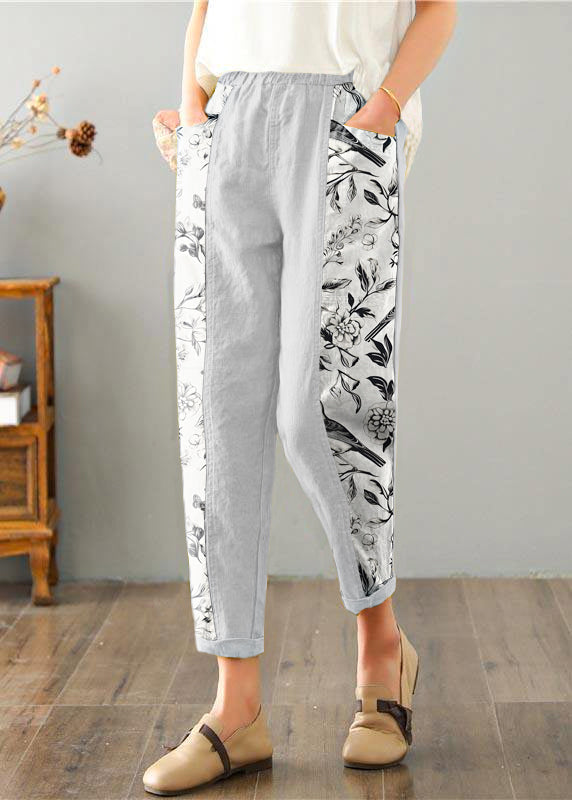 Natural Brown-red Geometry Pockets Cotton Linen Pants Summer