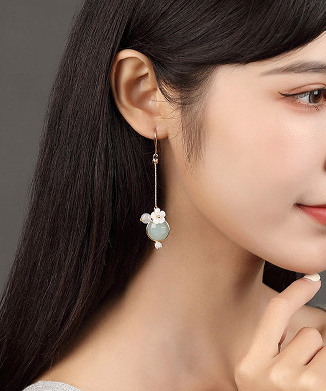 Art Light Green Agate Shell Flower Coloured Glaze Drop Earrings