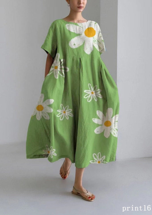 Flower Print16 Cotton Dresses Pockets Patchwork Spring