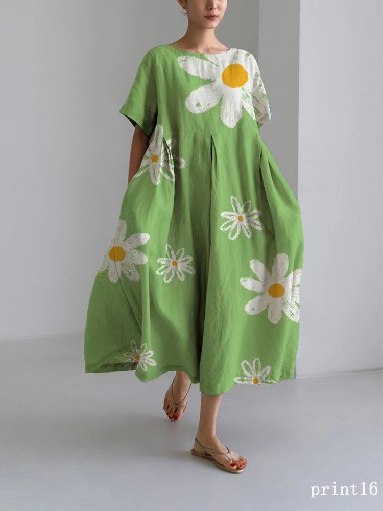 Flower Print13 Cotton Dresses Pockets Patchwork Spring
