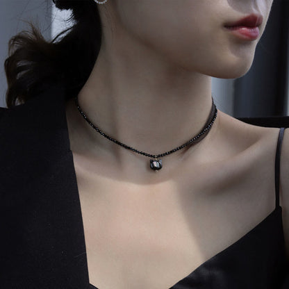 Buddha Stones Black Spinel Cat Motivate Choker Necklace