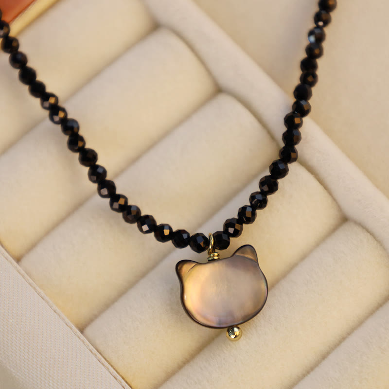 Buddha Stones Black Spinel Cat Motivate Choker Necklace