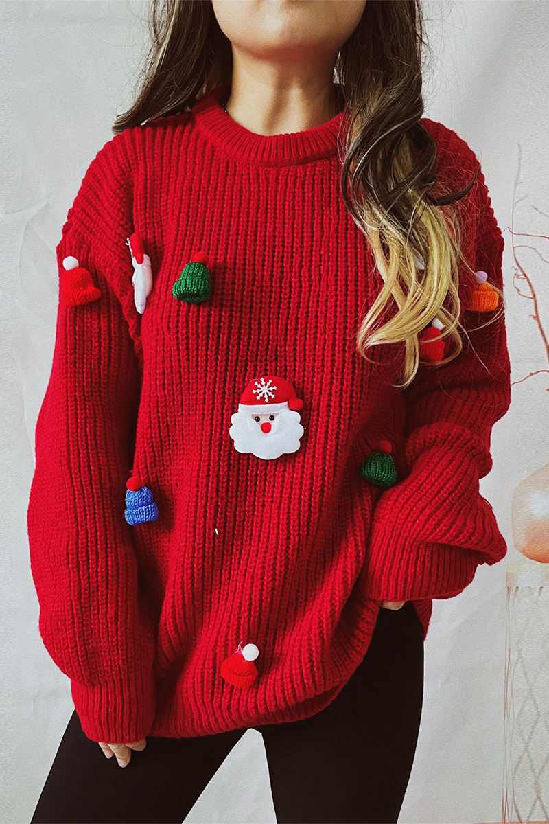 Casual Santa Claus Christmas Tree Patchwork Wear Art Crew Neck Sweater
