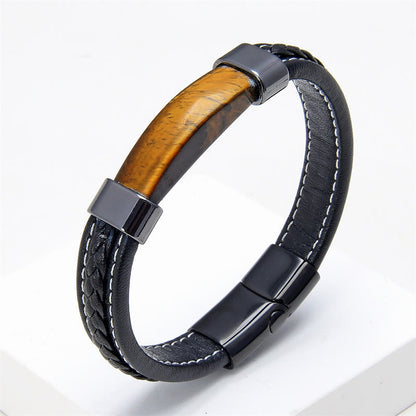 Buddha Stones Lazurite Lapis Lazuli Tiger Eye Rhodonite Hematite Black Onyx Stone Balance Leather Bracelet